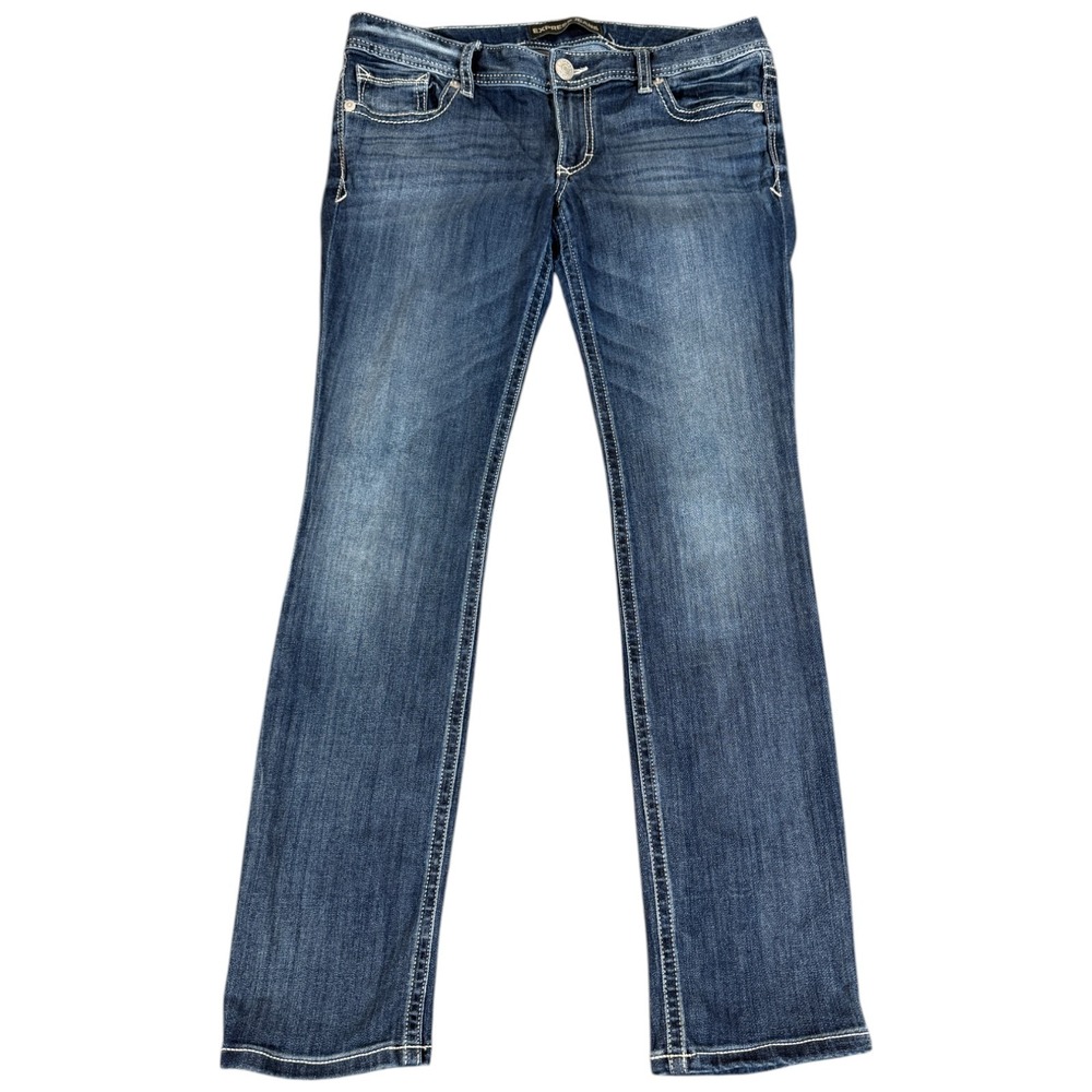 Express Jeans‎ Women Stella 34x31 Low Rise Skinny Stretch Dark Wash Distressed